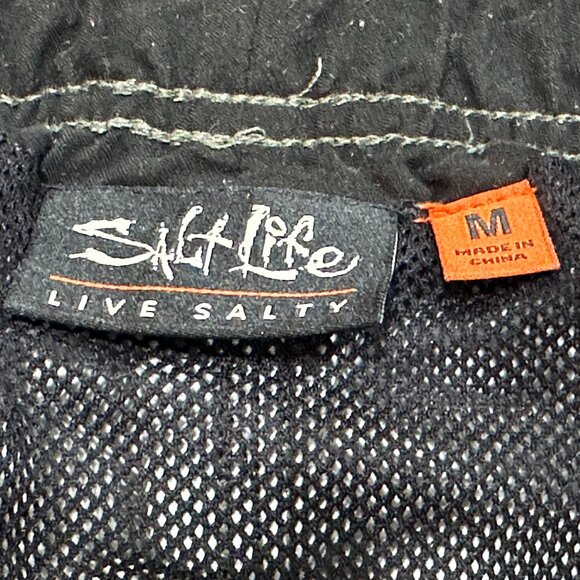 Salt Life Swim Trunks Bathing Suit Shorts Mesh Lined Grey Green Fish Size Medium - Picture 7 of 8